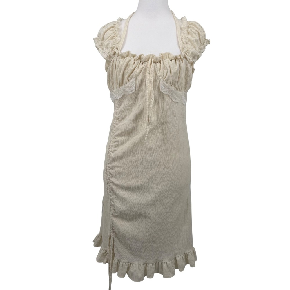 Fashion‎ Star Quality Cream Milkmaid Fairy Cottagecore Ruffle Mini Dress Lace S - Picture 2 of 9